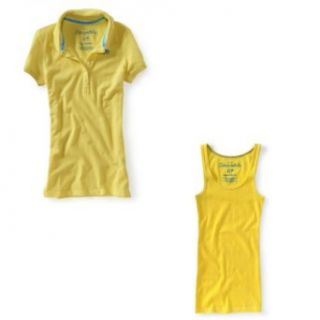 Aeropostale (Yellow 792) A87 Solid Polo Shirt and Coordinating (Yellow 792) Solid Boytank   Juniors' Size (Medium) Clothing Sets Clothing