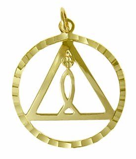 Alcoholics Anonymous Symbol Pendant, #770 4, Solid 14k, Diamond Cut Circle w/ AA Recovery Symbol & "IXOYE" Symbol Set In Triangle Jewelry