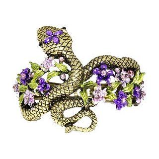 GOLD SNAKE BRACELET WITH PURPLE COLOR RHINE STONE IN BOUGUET OF FLOWERS Jewelry