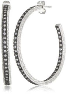 Freida Rothman "Classics" Collection Classic Black and Silver Inside Out Hoop Earrings Jewelry