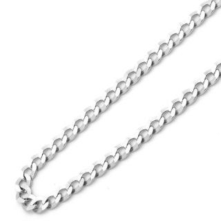 14K White Gold 3mm Concaved Light Curb Chain Necklace 24" with Lobster Claw Jewelry