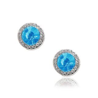 Color Round Crystal Stud Clip on Earrings (Turquoise Crystal) Jewelry
