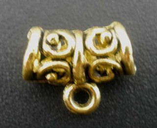 Housweety 100PCs Gold Tone Pattern Tube Spacers Beads Bail 11x5mm