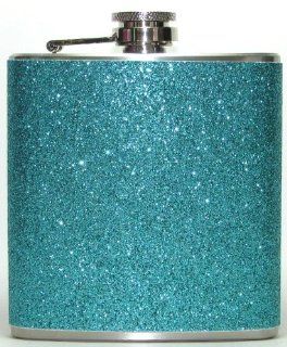 Teal Green Glitter 6 oz Liquor Hip Flask Flasks Gift Idea Weddings Bridesmaids Alcohol And Spirits Flasks Kitchen & Dining