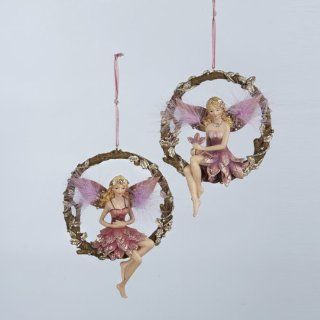 4.5" Resin Plum Fairy Sitting On Round Branch Ornament   Decorative Hanging Ornaments