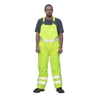 Majestic Raingear Bib Overalls, XLarge, Yellow, shoulder strap buckles, 3 pockets, class 3 Industrial Warning Signs
