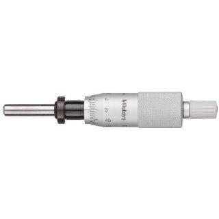 Mitutoyo 150 802 Micrometer Head, Middle Size, 0 25mm Range, 0.01mm Graduation, +/ 0.002mm Accuracy, Ratchet Stop Thimble, Clamp Nut, Spherical SR4 Face