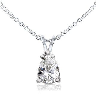 1ct DEW Pear Shape Moissanite Solitaire Pendant in 14k White Gold (16" Chain) Diamond Me Jewelry