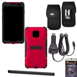 Trident Aegis Red Heavy Duty Hybrid Tough Cover for LG Optimus F7 us 780. Bundle Pack   5 items. Hard Shell and Silicone Gel, with Screen Protector and Car Charger, Stylus Pen, Radiation Shield and Vertical Metal Clip Case that fits your phone with the Cov