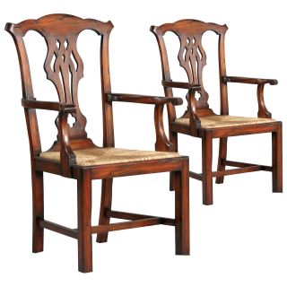 English Country Arm Chair   Warm Brown   Set of 2   Dining Chairs