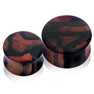Pair (2) Sono & Areng Marbled Wood Ear Plugs Organic Saddle Tunnels   2G 6.5MM Body Piercing Plugs Jewelry