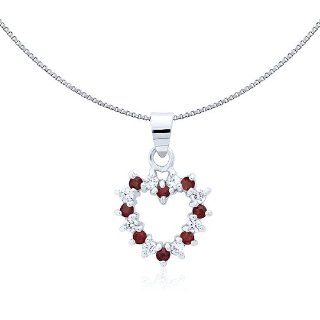 Garnet White Gold Plated Sterling Silver Heart Pendant Necklace 16" P647  Other Products  