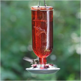 Red Antique Bottle Hummingbird Feeder   Bird Feeders