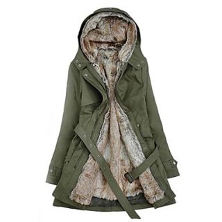 Womens Hoodie Thick Parka Belted Winter Coat