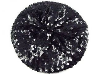 New Trendy Sparkle Sequine Beanie Beret Hat   Black