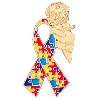Autism Awareness Ribbon Angel 1" Lapel Pin Jewelry