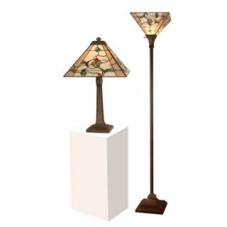 Dale Tiffany Green Leaves Table and Torchiere Lamp Set   Table Lamps
