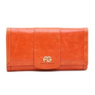 Anais Gvani Women's Classic Smooth Genuine Leather Tri Fold Wallet w/ Gold Logo Accent  Orange Shoes