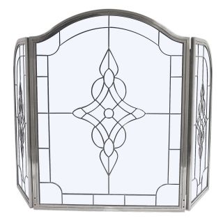 Uniflame 3 Panel Pewter Leaded Glass Fireplace Screen   Fireplace Screens