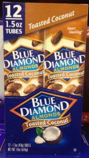 Blue Diamond Toasted Coconut Flavored Almonds, 1.5 oz tubes, 12 tubes each box  Snack Almonds  Grocery & Gourmet Food