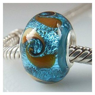 Blue and Brown Silver Foil Murano Glass Bead 925 Sterling Silver Core Bead Fits Pandora Chamilia Biagi Troll Charms Europen Style Bracelets Jewelry