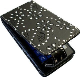 New Glitter Bling Faux Leather Case for Nokia Lumia 520   Black Cell Phones & Accessories