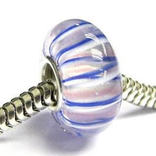    Sterling Silver Round Glass Blue Pink Purple Wave Stripe Glass Bead Charm For European Charm 3mm Snake Chain Bracelets  