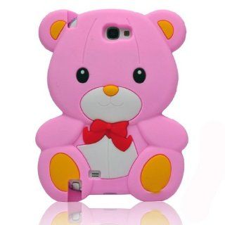 BYG Pink 3D Cute Teddy Bear Soft Rubber Back Case Cover Skin For Samsung Galaxy Note II N7100 + Gift 1pcs Phone Radiation Protection Sticker Cell Phones & Accessories