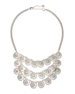 Triple Tiered Pearly Daisy Collar Necklace