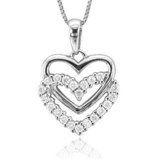 14k White Gold Heart Diamond Pendant Necklace (HI, I1 I2, 0.25 carat) Jewelry