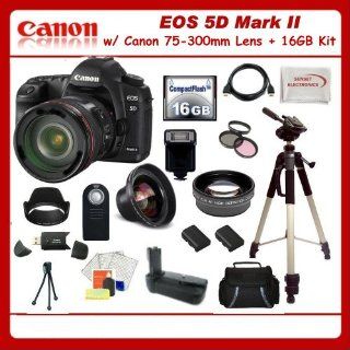 Canon EOS 5D Mark II with Canon Zoom Telephoto EF 75 300mm f/4.0 5.6 III Autofocus Lens + PRO Monster Battery Grip, Lens & Tripod Complete Accessories Package (Everything you Need)  Digital Camera Accessory Kits  Camera & Photo