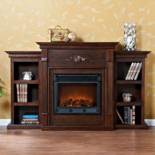 Southern Enterprises Tennyson Espresso Electric Fireplace with Bookcases   Electric Fireplaces