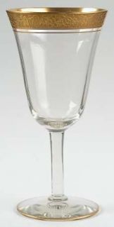 Tiffin Franciscan Rambler Rose Water Goblet   Stem #14196, Optic, Gold Encrusted