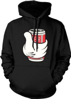 Cartoon Hand Holding Beer Hooded Sweatshirt, Funny Cartoon Mickey Hands and Beer Can Design Hoodie Clothing
