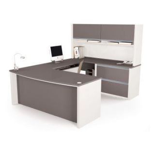 Bestar Connexion U Shaped Workstation Including Hutch   Sandstone and Slate   Desks