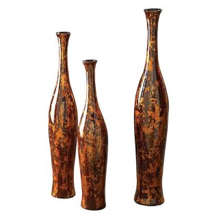 Mottled Red and Gold Vases   Set of 3   Table Vases