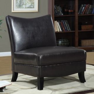 Monarch Straight Back Faux Leather Accent Chair   Dark Brown   Accent Chairs
