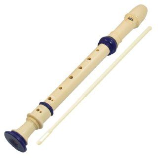 Students Plastic 8 Holes Soprano Recorder Flute Beige Blue w Cleaning Stick Musical Instruments