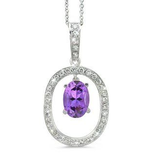 Large Duo Oval Diamond Pendant In 18K White Gold With A 0.85 ct. Genuine amethyst Center Stone. CleverEve Jewelry