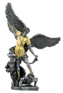 NEW Gold Pewter Saint Michael Statue Archangel Patron of Police Soldiers   Marble Statue Jesus