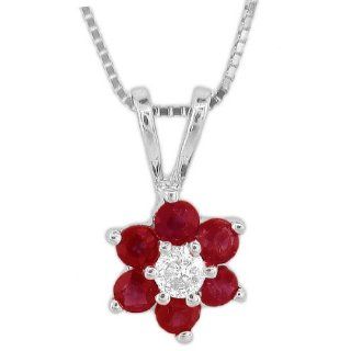 0.47ct tw Ruby and Diamond Flower Cluster Pendant in 14k Gold Jewelry