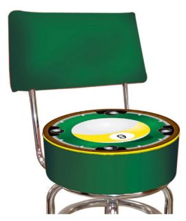 9 Ball Logo 30 in. Padded Swivel Bar Stool with Back   Bistro Chairs