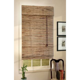 Radiance Deluxe Indoor/Outdoor Burnt Woven Wood Bamboo Roman Shade with 6 in. Valance   Sun Shades