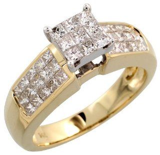 14k Gold Fancy Ladies' Square Diamond Ring, w/ 1.10 Carats Invisible Set Diamonds, 1/4" (6mm) wide, size 7 Jewelry