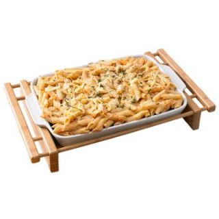 Creative Home Bamboo and Stoneware Grand Buffet Rectangle Lasagna/Roaster Bakeware Dish with Bamboo Cradles   Baking Dishes