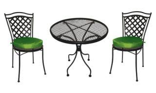 Charleston with Green Cushions Wrought Iron Bistro Set   Outdoor Bistro Sets