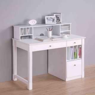 Walker Edison Deluxe Wood Desk with Hutch   White   Desks