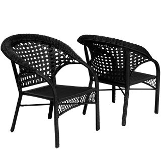 Maria Black All Weather Wicker Fan Back Outdoor Club Chair   Set of 2   Outdoor Lounge Chairs