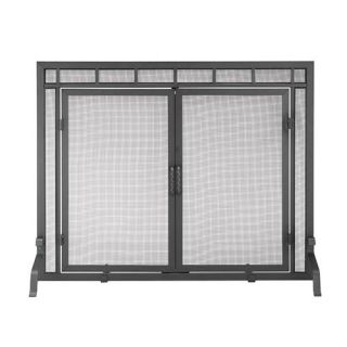 Black Sidelight Classic Flat Fireplace Screen with Doors   Fireplace Screens
