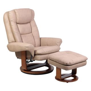 MAC Motion Nubuck Bonded Leather Swivel Recliner with Ottoman   Stone   Home Theater Seating